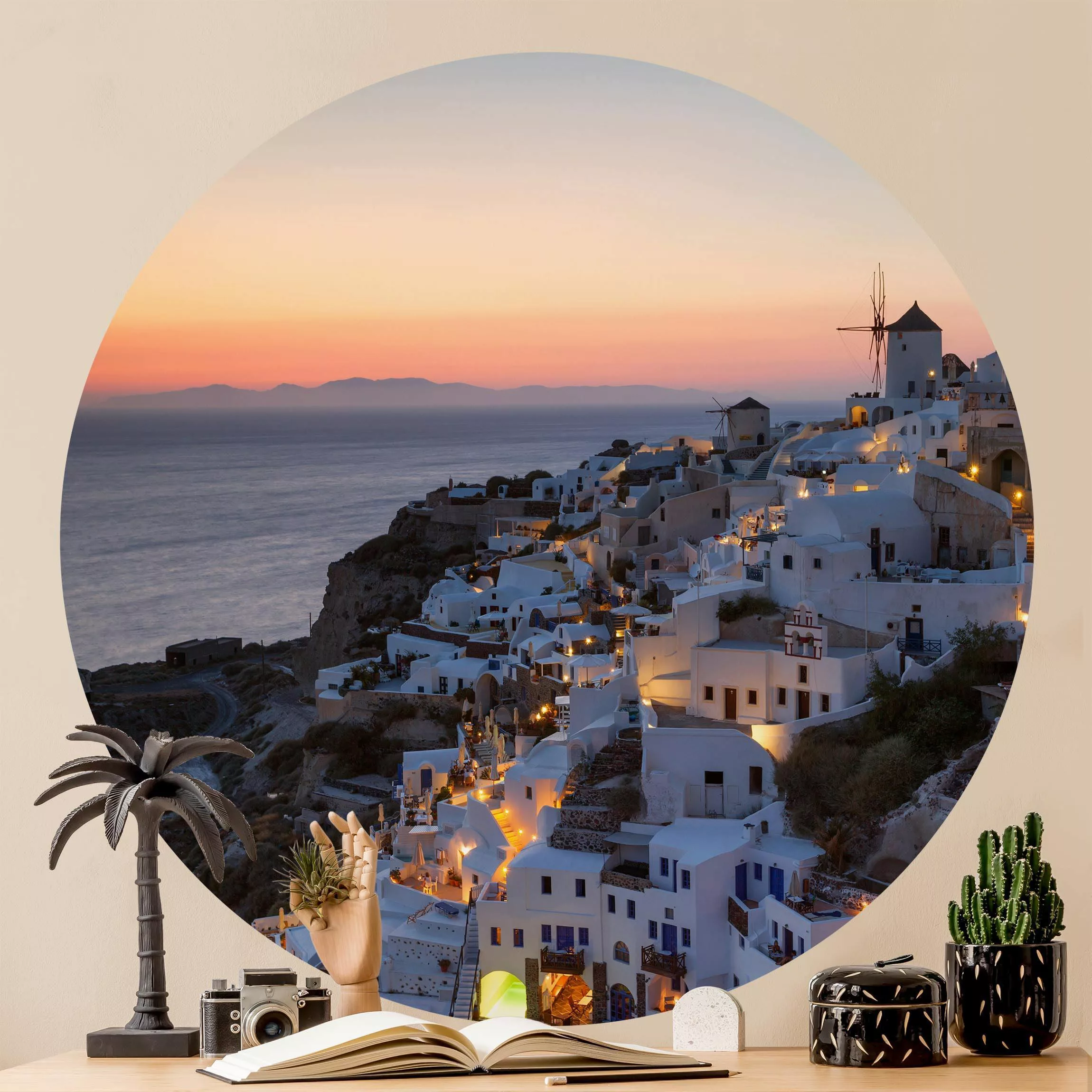 Runde Tapete selbstklebend Santorini bei Nacht günstig online kaufen