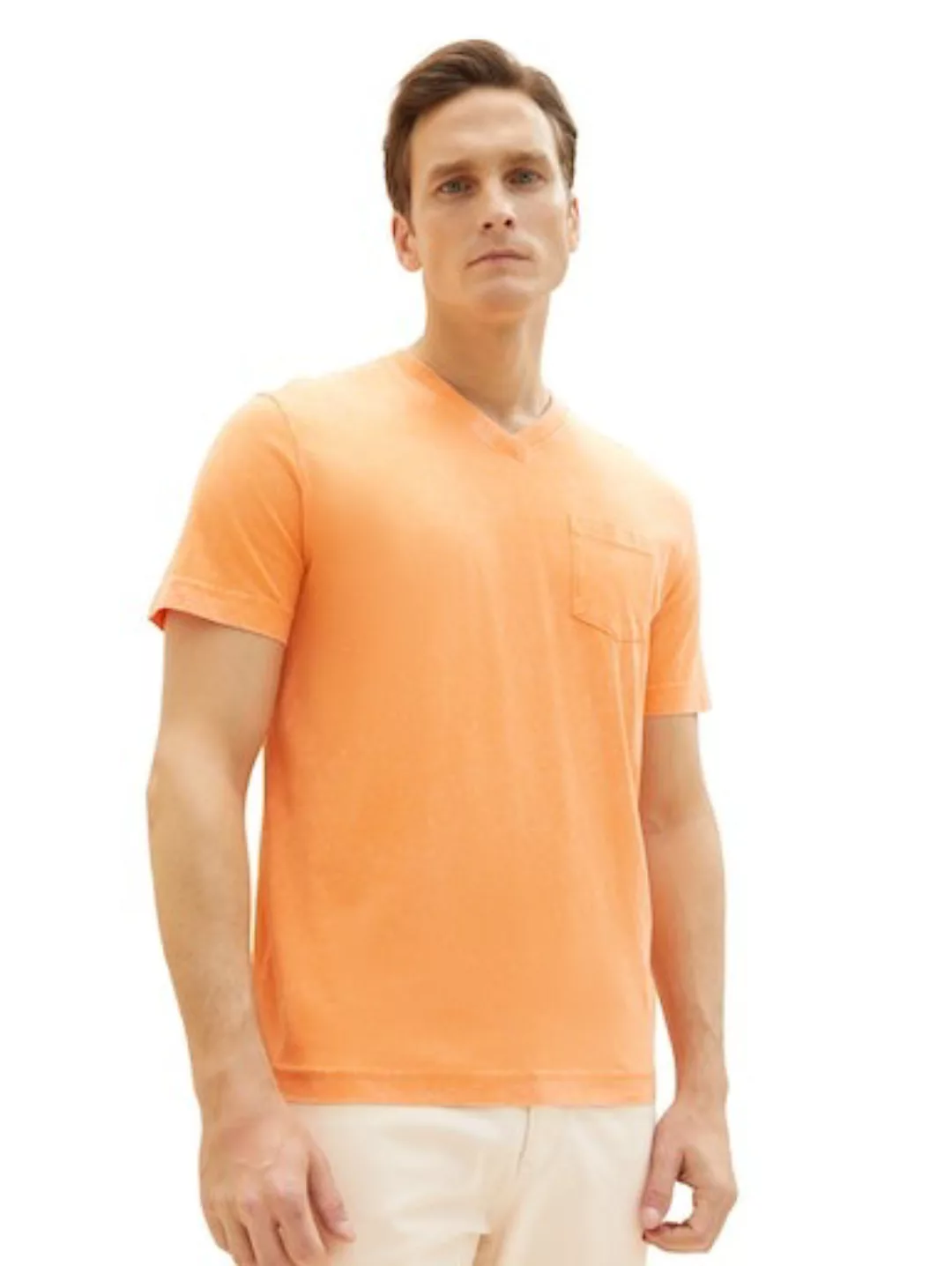 TOM TAILOR V-Shirt mit kleiner Brusttasche und ässiger lWaschung günstig online kaufen