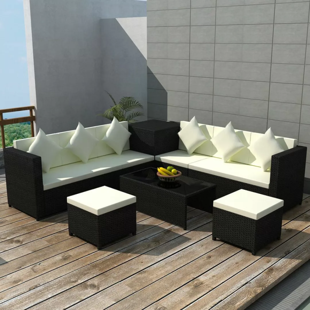 8-tlg. Garten-lounge-set Mit Auflagen Poly Rattan Schwarz günstig online kaufen
