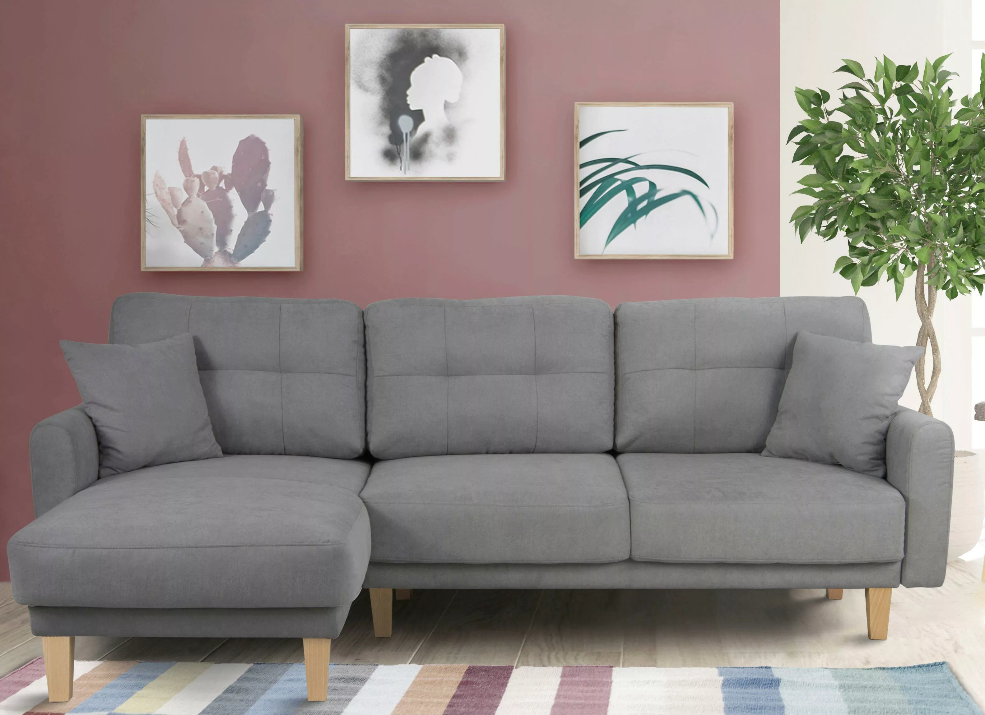 Home affaire Ecksofa "Triplo, Zierkissen, Schlaffunktion, B/T/H: 234/164/89 günstig online kaufen