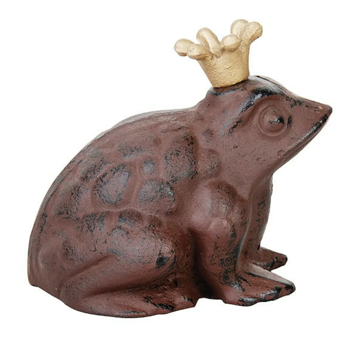 Dekofigur Froschkönig Figur Frosch mit Krone Rustikal Gusseisen Antik-Braun günstig online kaufen