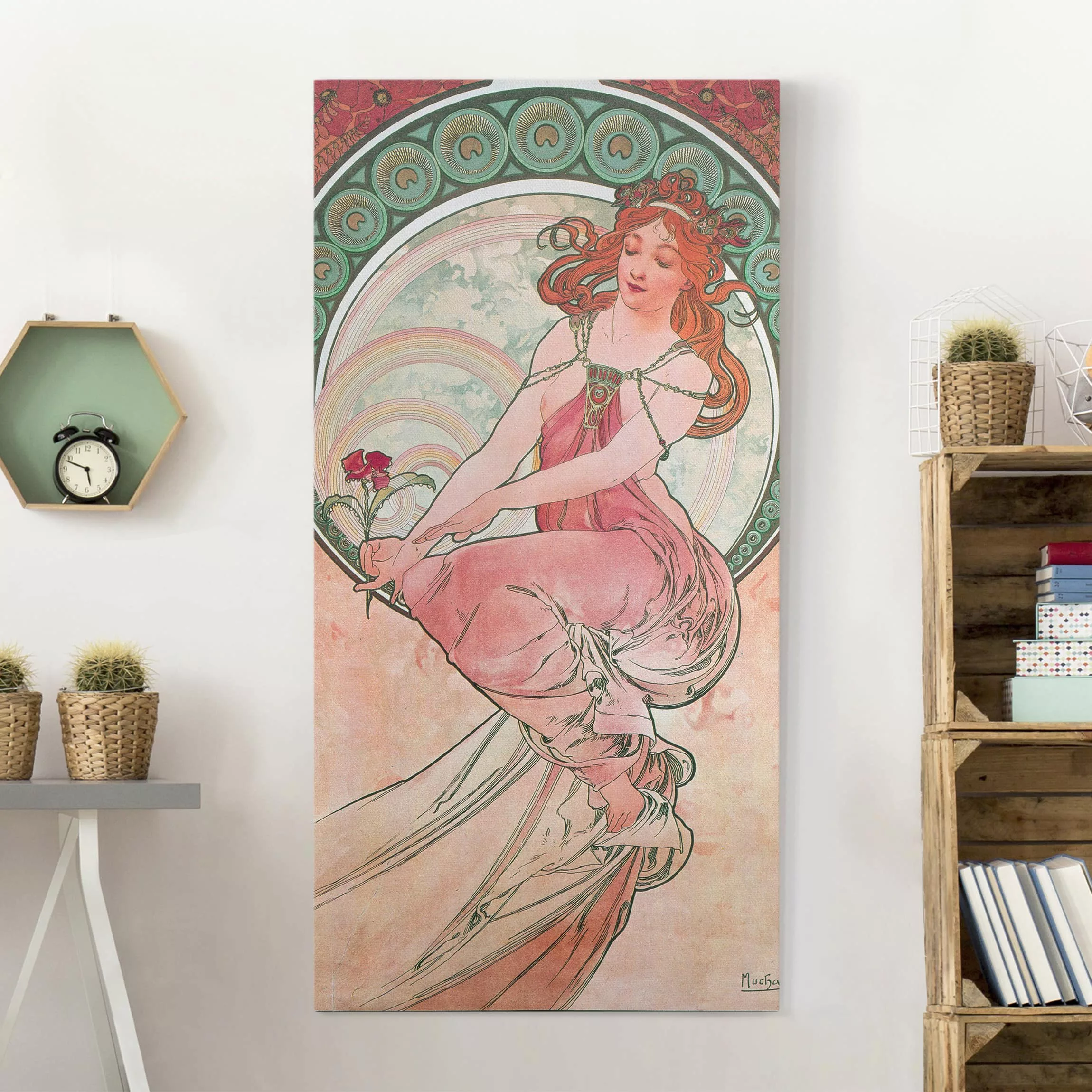 Leinwandbild Portrait - Hochformat Alfons Mucha - Vier Künste - Die Malerei günstig online kaufen