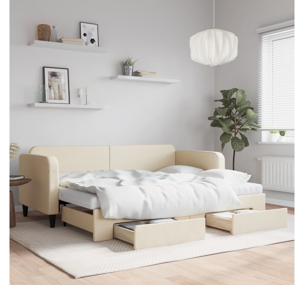 vidaXL Bett, Tagesbett Ausziehbar mit Schubladen Creme 80x200 cm Stoff günstig online kaufen