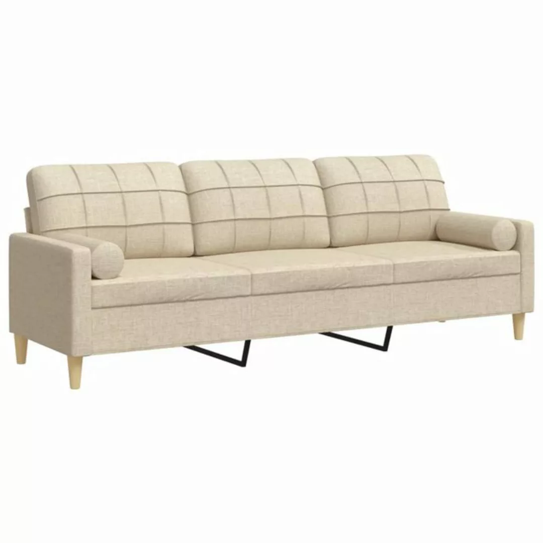 vidaXL Sofa Sofa 3-Sitzer mit Zierkissen Creme 210 cm Stoff günstig online kaufen