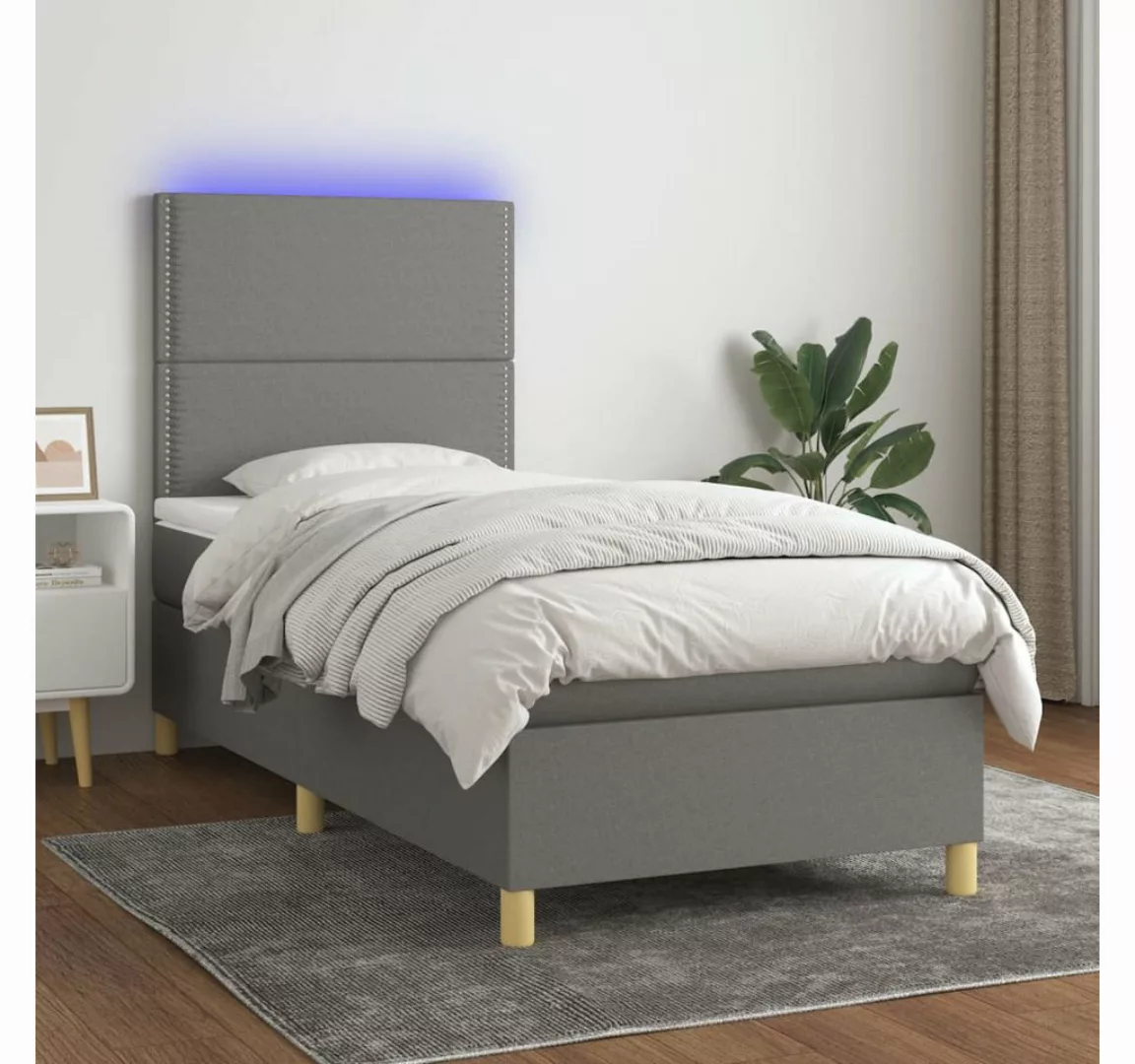 vidaXL Boxspringbett Boxspringbett mit Matratze LED Dunkelgrau 100x200 cm S günstig online kaufen