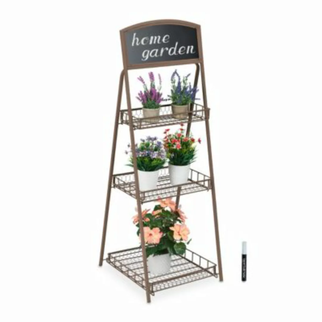 relaxdays Blumentreppe Metall mit Tafel braun günstig online kaufen