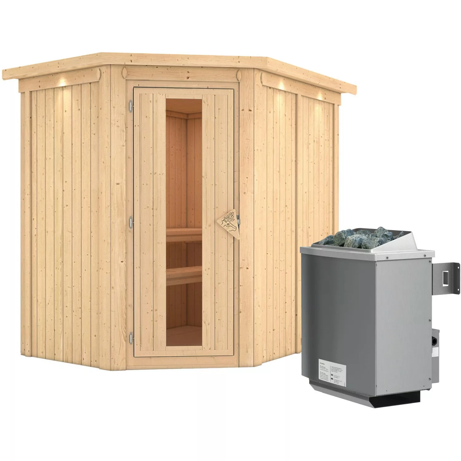 Karibu Sauna-Set Cleo inkl. Ofen 9 kW mit integr. Steuerung, Dachkranz günstig online kaufen