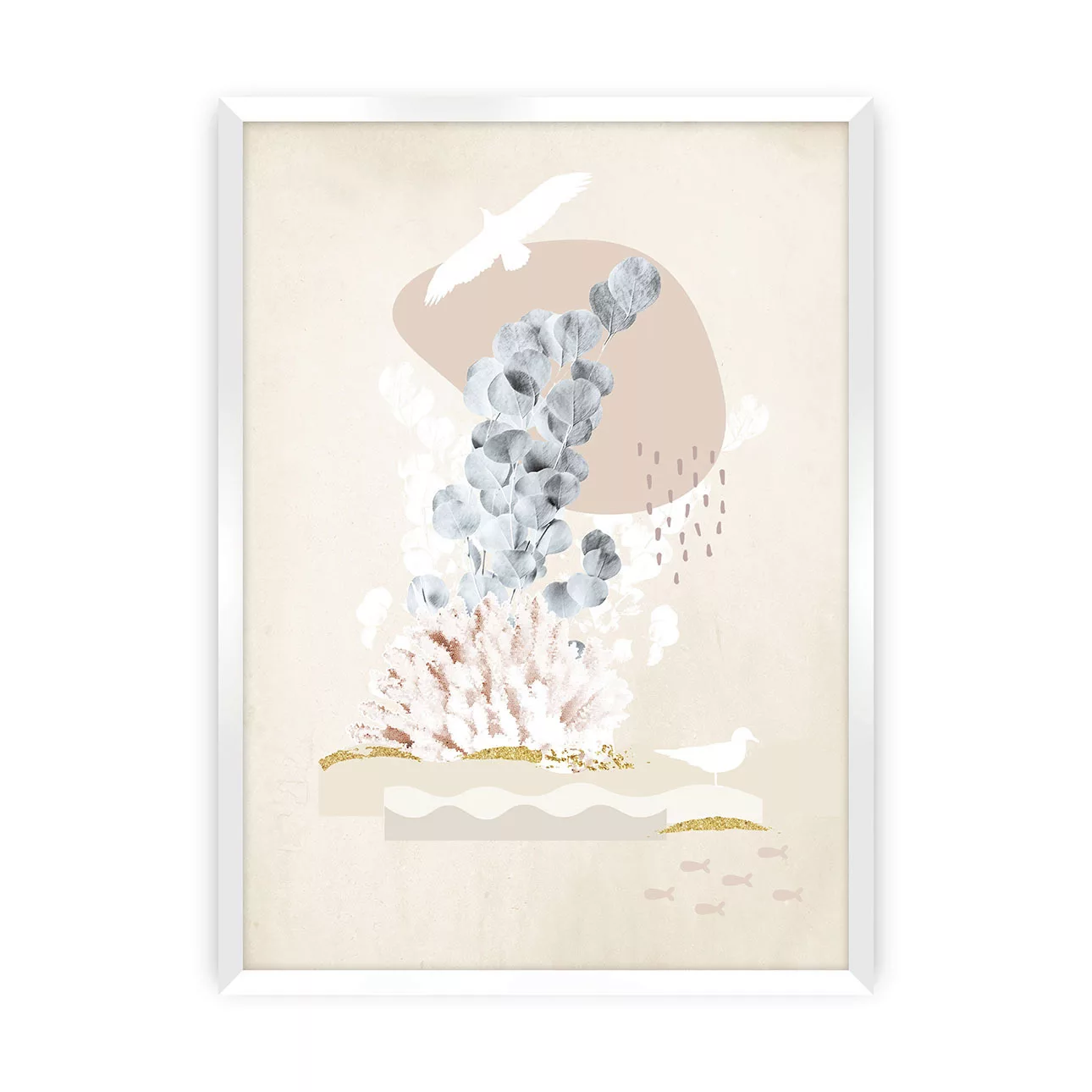 Poster Beige Abstract I, 50 x 70 cm, Ramka: Biała günstig online kaufen