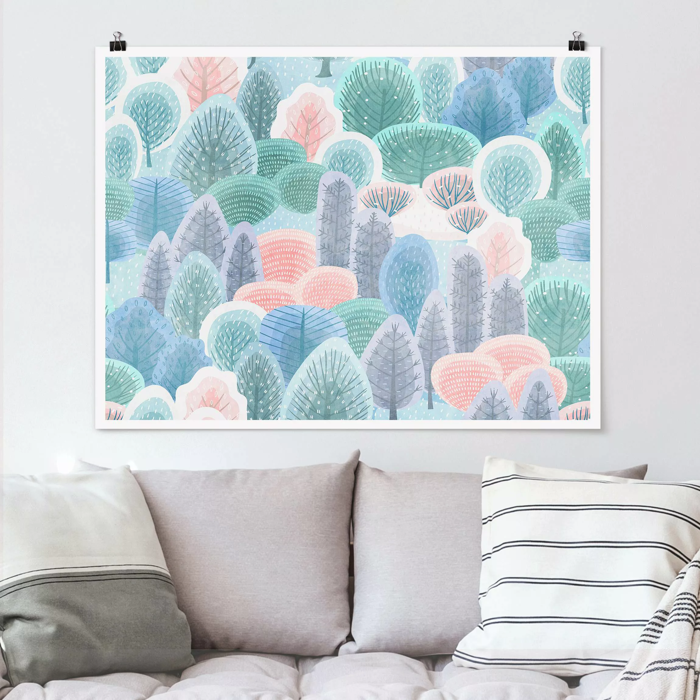 Poster Glücklicher Wald in Pastell günstig online kaufen