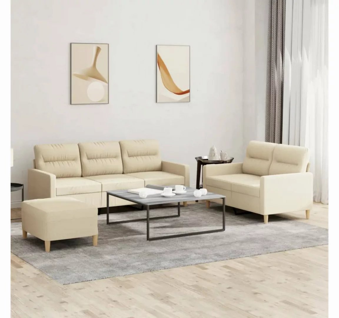 vidaXL Sofa Sofagarnitur Set mit Kissen Stoff, 3-tlg., Creme günstig online kaufen