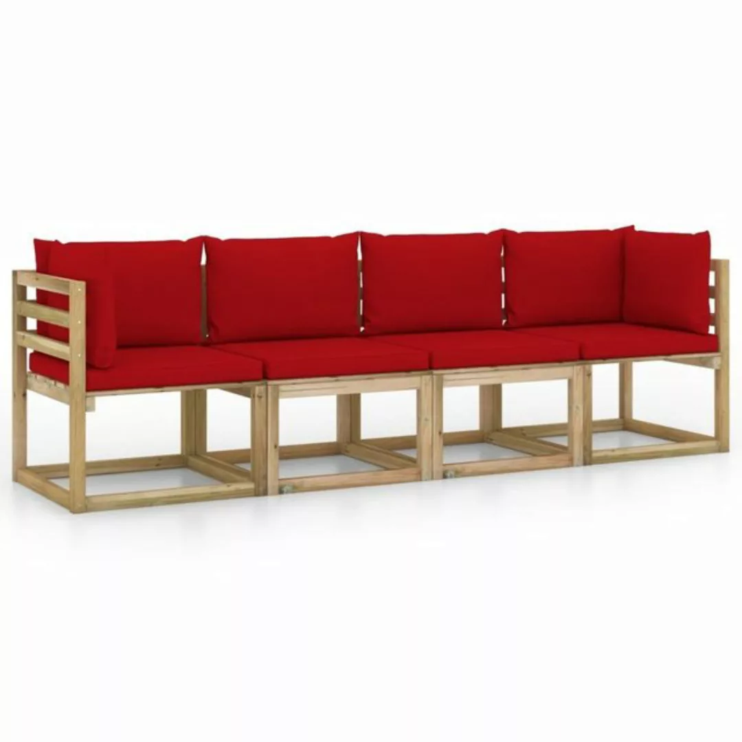 furnicato Loungesofa Gartensofa 4-Sitzer mit Kissen in Rot günstig online kaufen