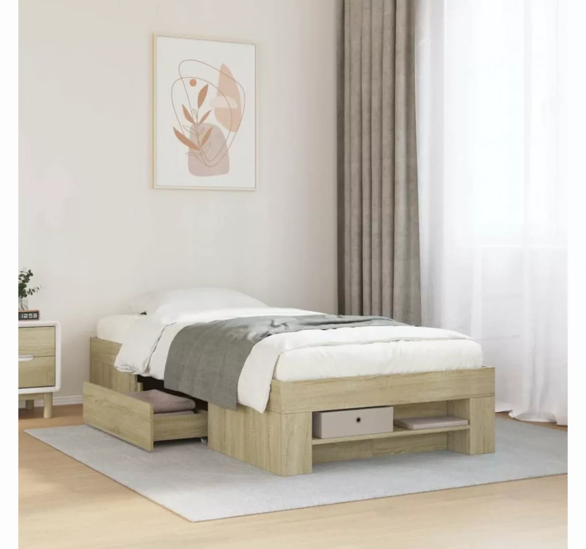 vidaXL Bett, Bettgestell ohne Matratze Sonoma-Eiche 75x190 cm Holzwerkstoff günstig online kaufen