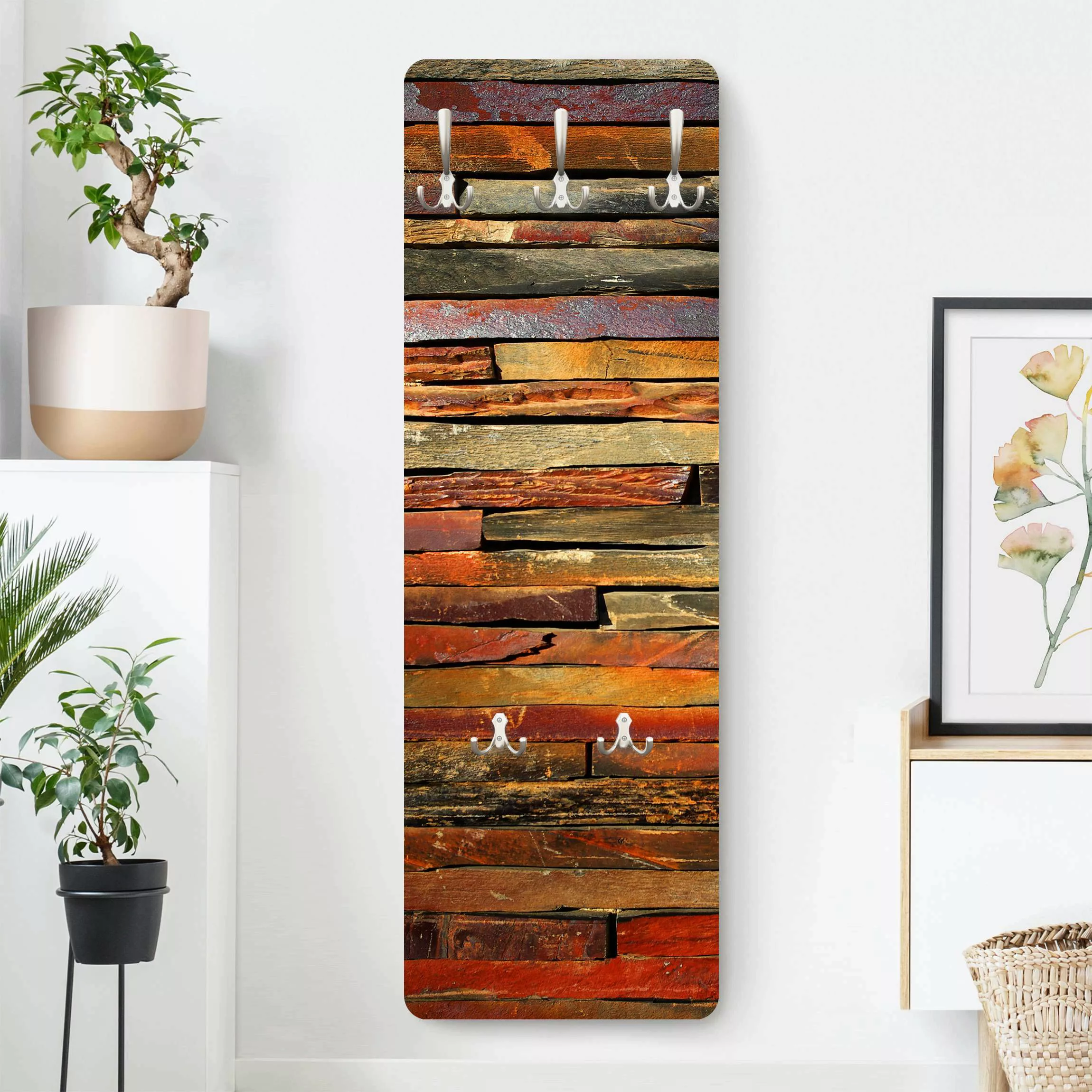 Wandgarderobe Holzpaneel Küche Bretterstapel günstig online kaufen