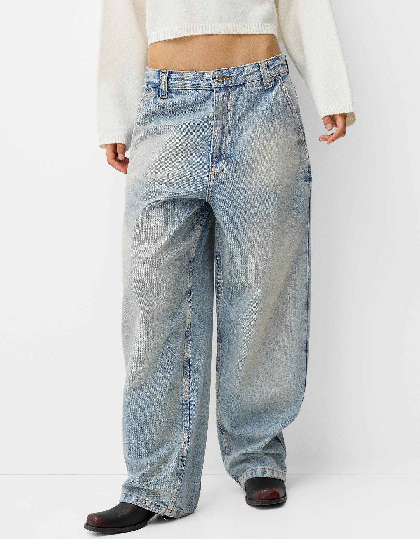 Bershka Skaterjeans Mit Weitem Bein Damen 44 Ausgewaschenes Blau günstig online kaufen