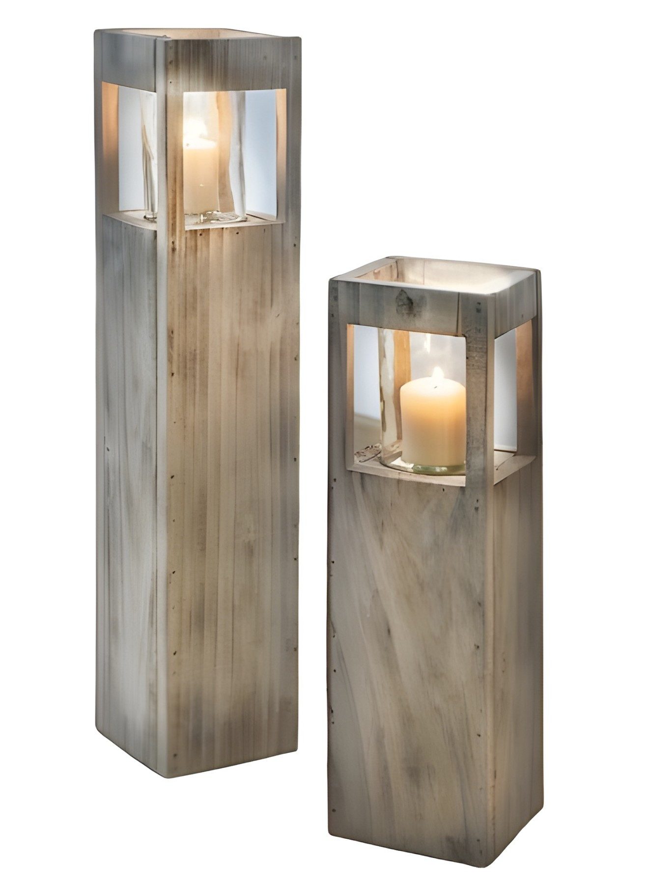 Dekoleidenschaft Bodenwindlicht Windlichtsäule "Shabby-Charme" aus Holz günstig online kaufen