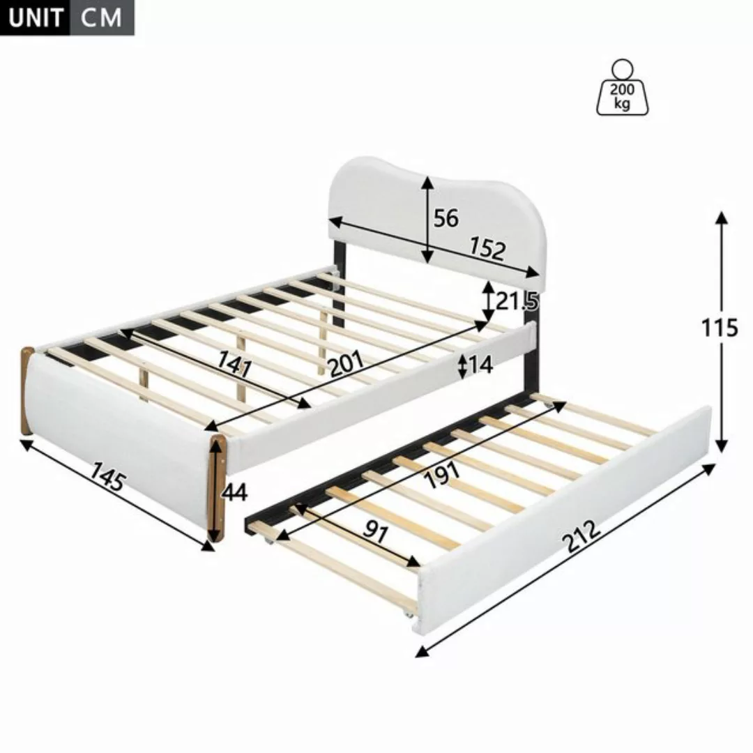 Flieks Polsterbett, Kinderbett Doppelbett 140x200cm Ausziehbett mit geschwu günstig online kaufen