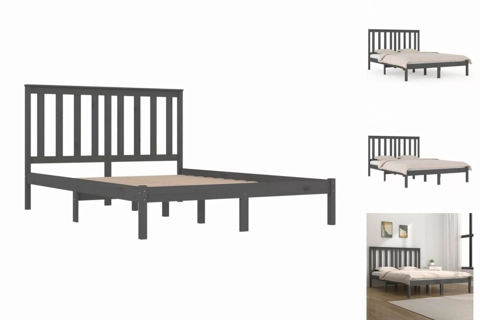 vidaXL Bettgestell Massivholzbett Grau Kiefer 200x200 cm Bett Bettgestell D günstig online kaufen