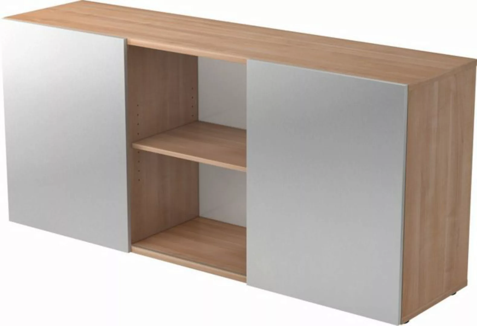 Aktenschrank Sideboard 2 OH BxTXH 160x42x74,8cm Schiebetüren Nussbaum/Silbe günstig online kaufen