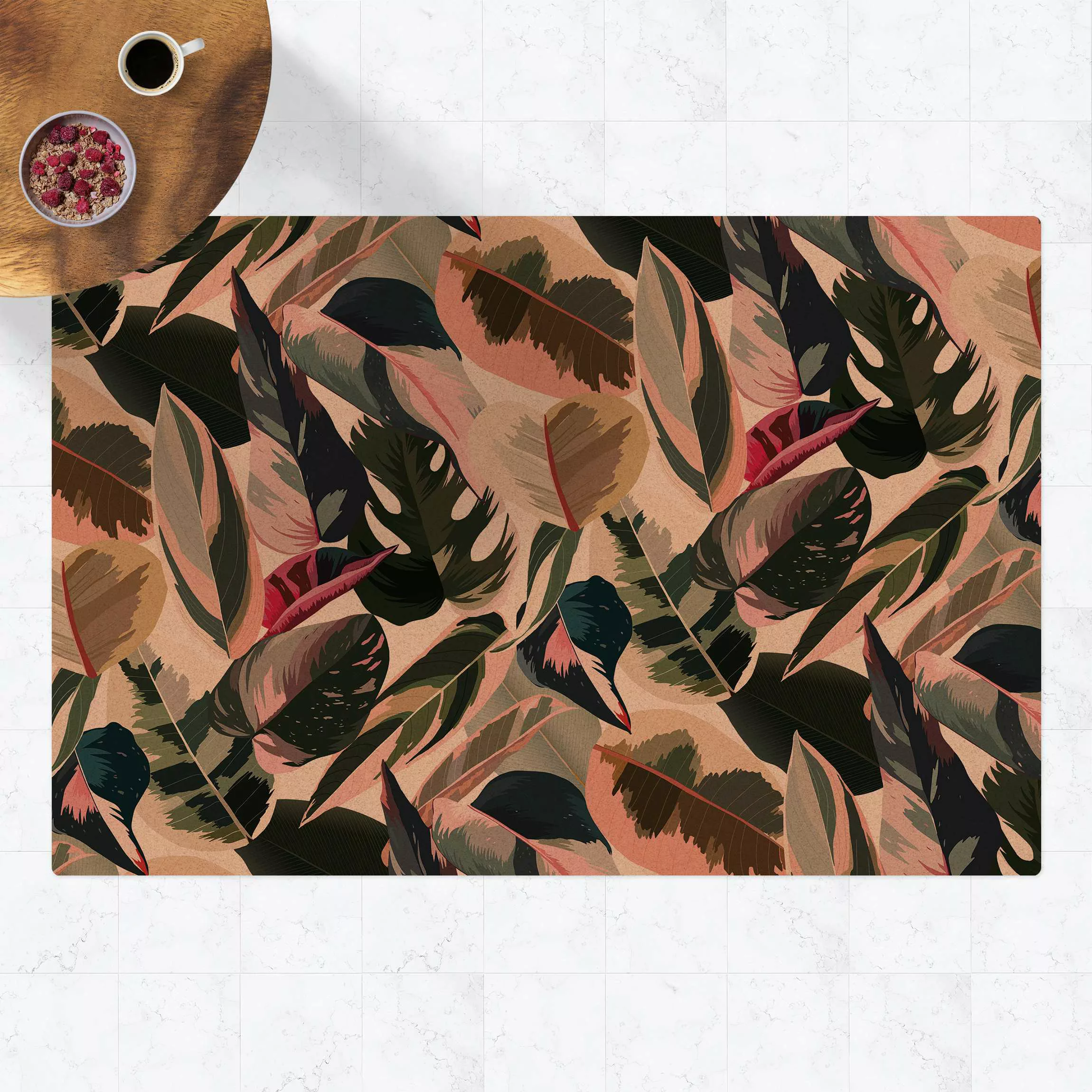 Kork-Teppich Pinke Tropen Muster XXL günstig online kaufen