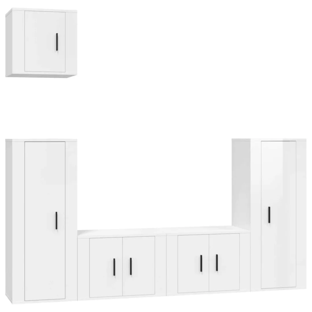 Vidaxl 5-tlg. Tv-schrank-set Hochglanz-weiß Holzwerkstoff günstig online kaufen