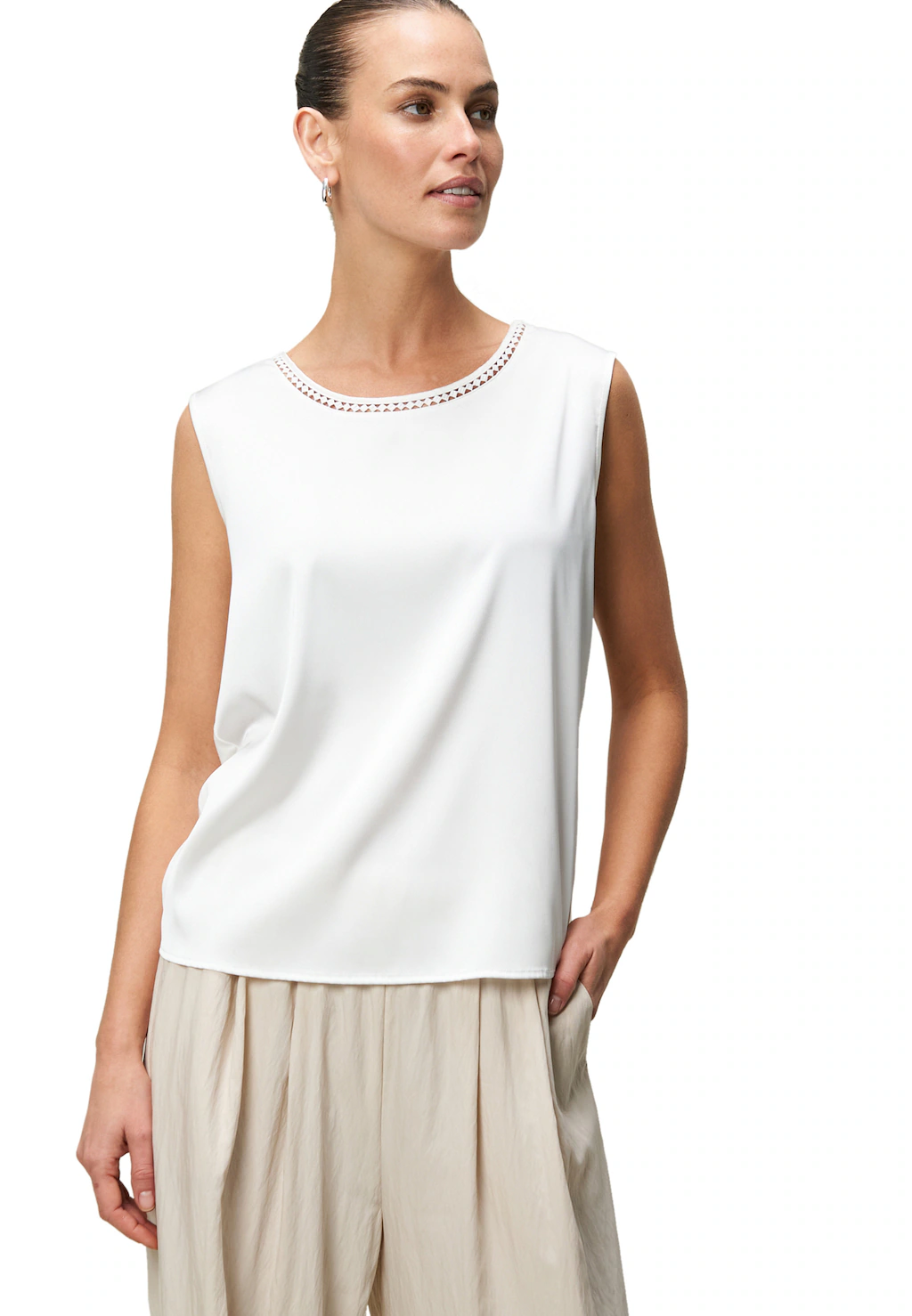 Zero T-Shirt "zero Damen Satinshirt mit Lochmuster am Ausschnitt", (1 tlg.) günstig online kaufen