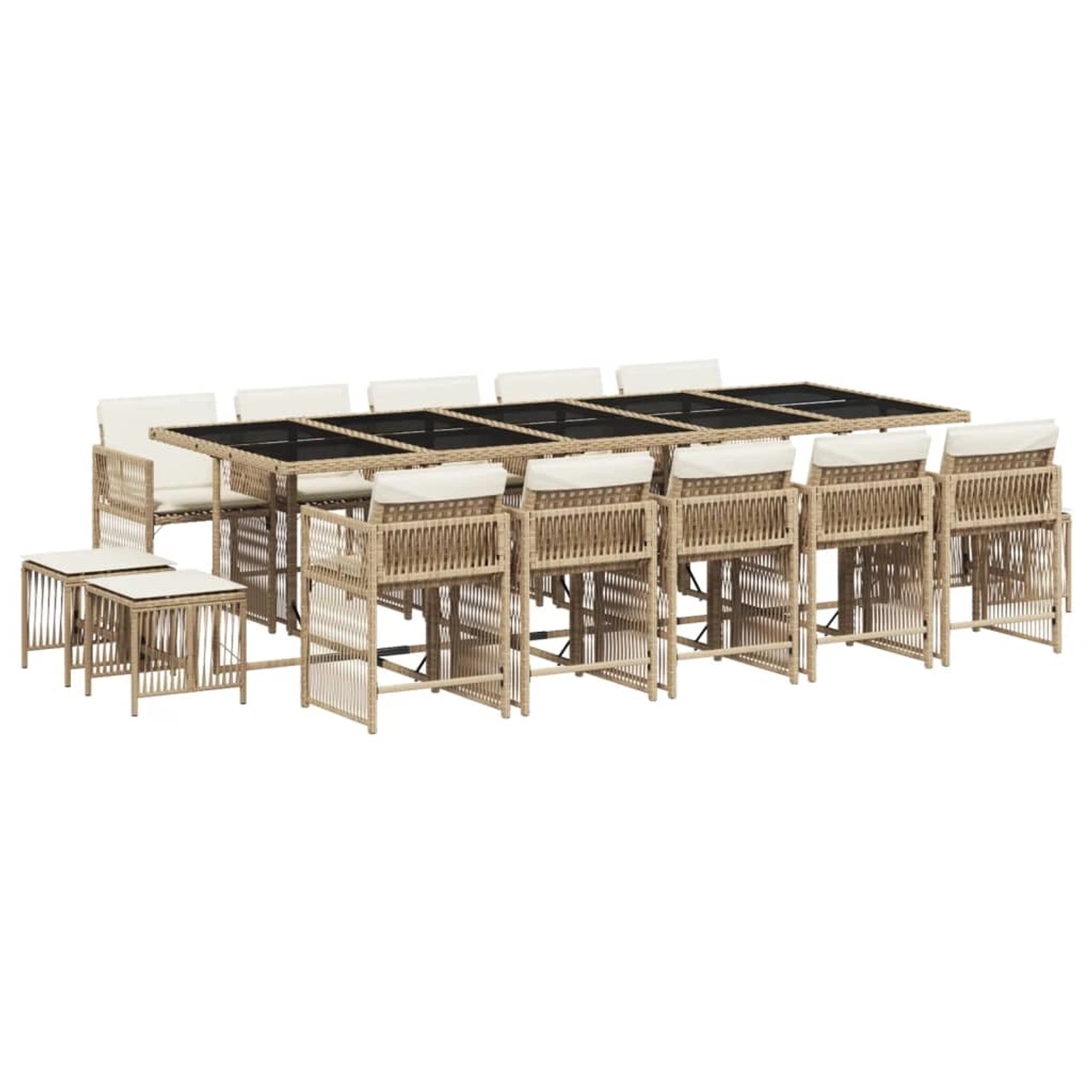 vidaXL 15-Tlg Garten-Essgruppe mit Kissen Beige Poly Rattan 3211714 günstig online kaufen
