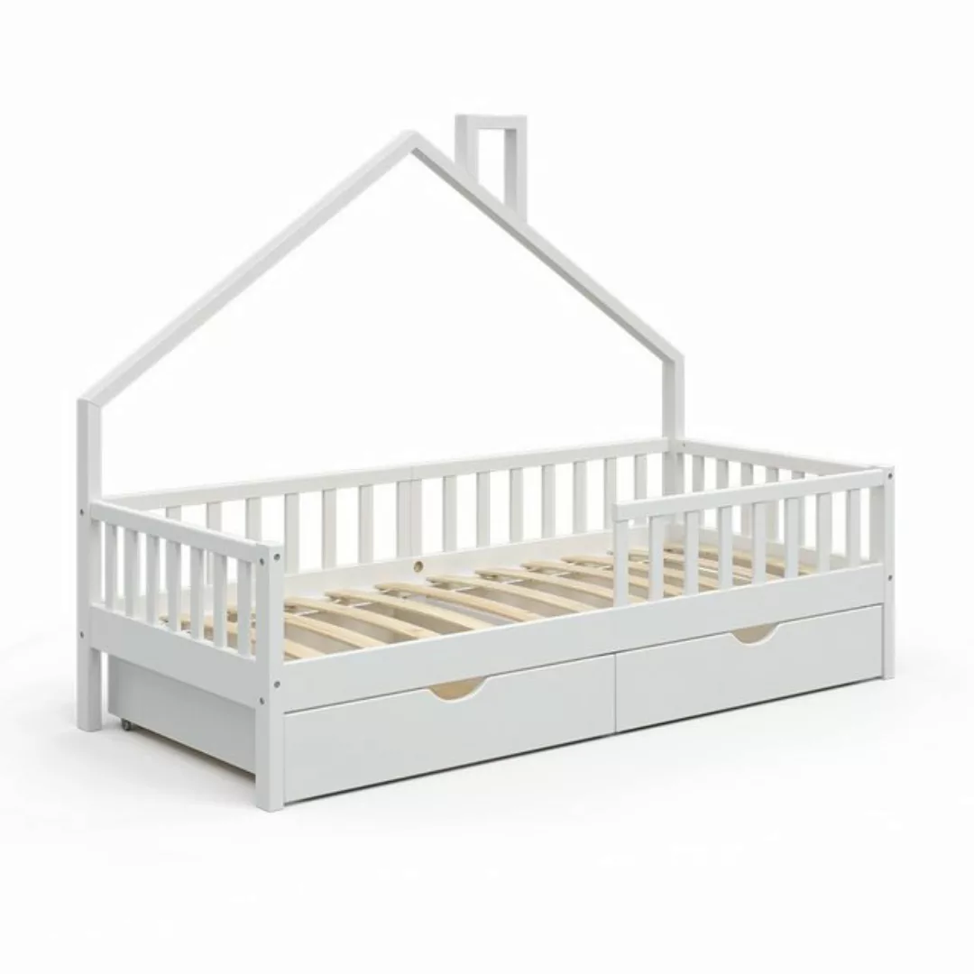 VitaliSpa® Hausbett Kinderbett Spielbett Noemi 90x200cm Weiß Schublade günstig online kaufen