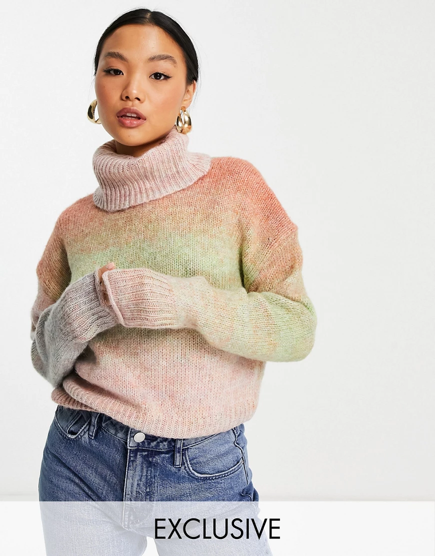 Only – Rollkragenpullover mit pastellfarbenem Ombré-Design-Mehrfarbig günstig online kaufen