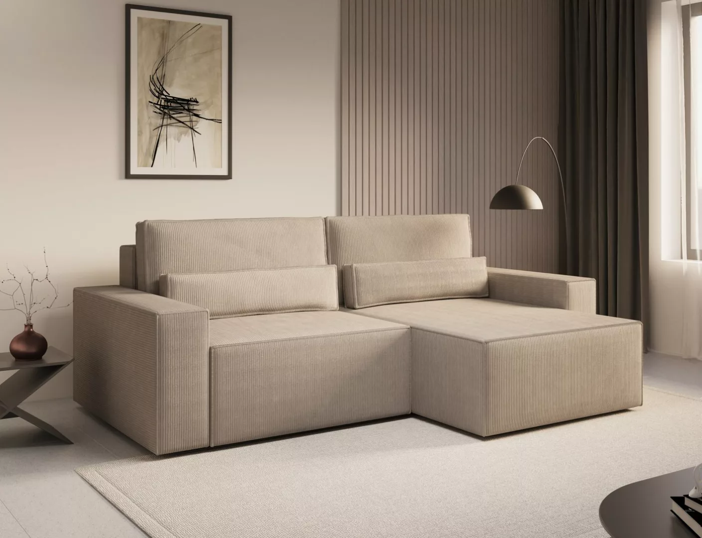 MOEBLO Ecksofa DENVER MINI aus Cord, Ottomane beidseitig montierbar Couch C günstig online kaufen