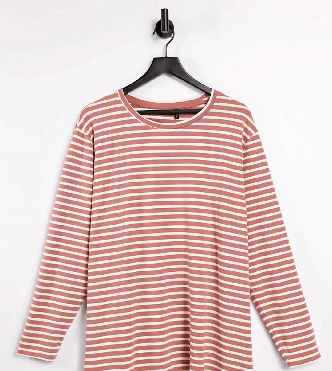 ASOS DESIGN Curve – Langärmliges Shirt in Nerzbraun mit Streifen-Mehrfarbig günstig online kaufen