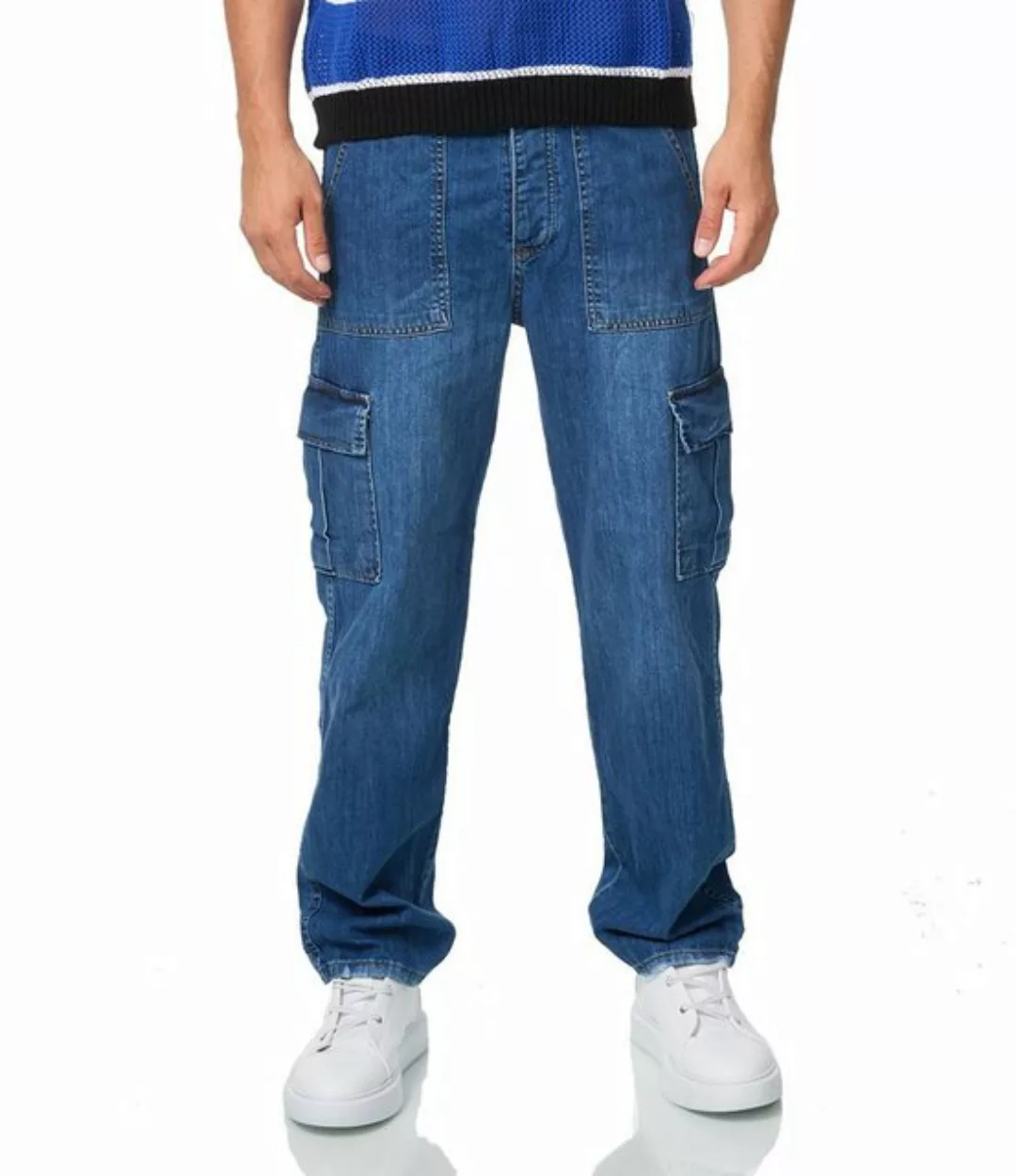 Denim Distriqt Cargohose Herren Baggy- Fit Cargo Jeans Freizeithose Einfarb günstig online kaufen