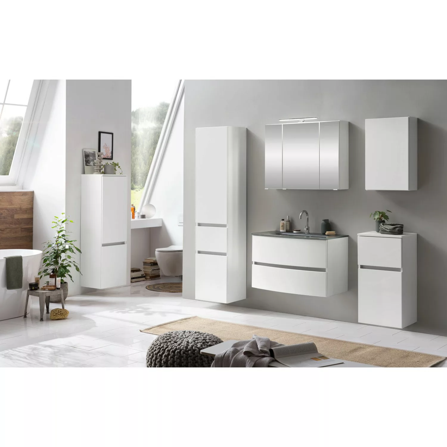 Held Möbel Waschtisch-Set Salerno 80 x 200 x 49 cm Weiß-Weiß mit Becken Gra günstig online kaufen