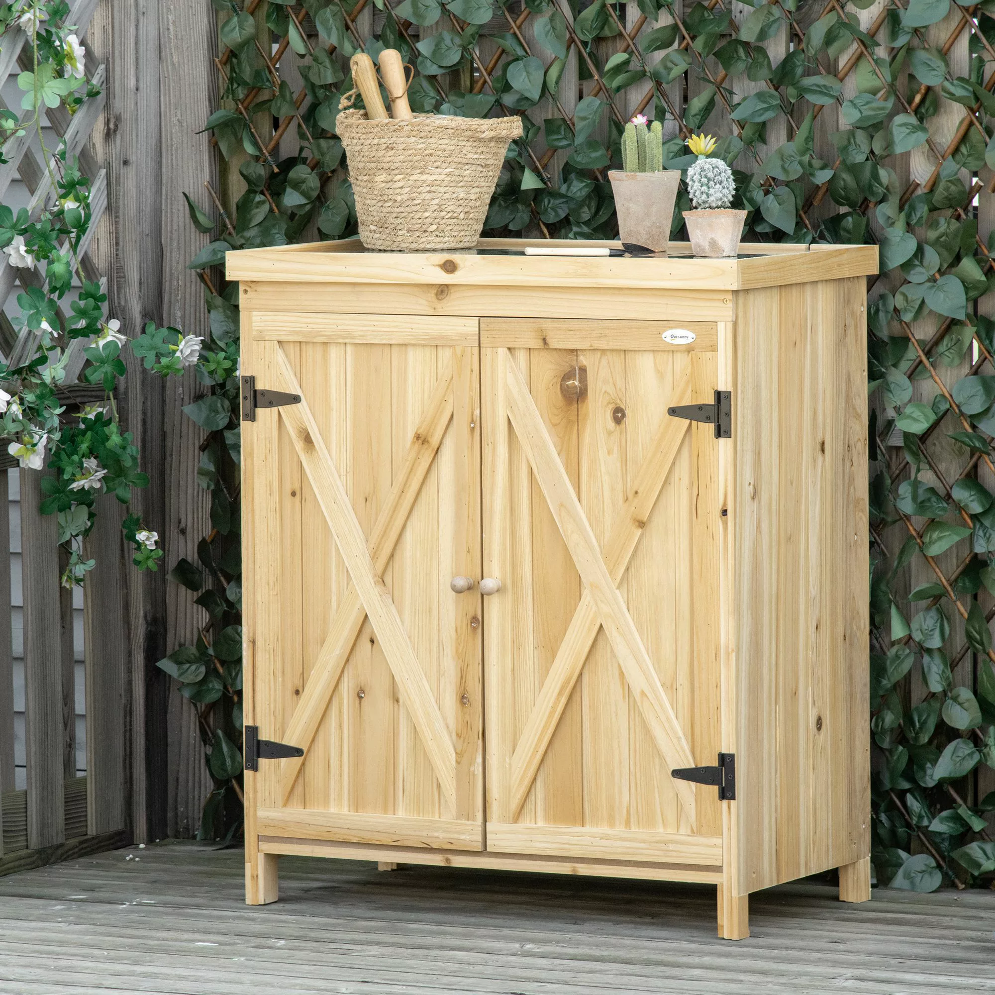 Outsunny Gartenschrank, Gartenaufbewahrungsschrank, mit verzinkter Metallpl günstig online kaufen