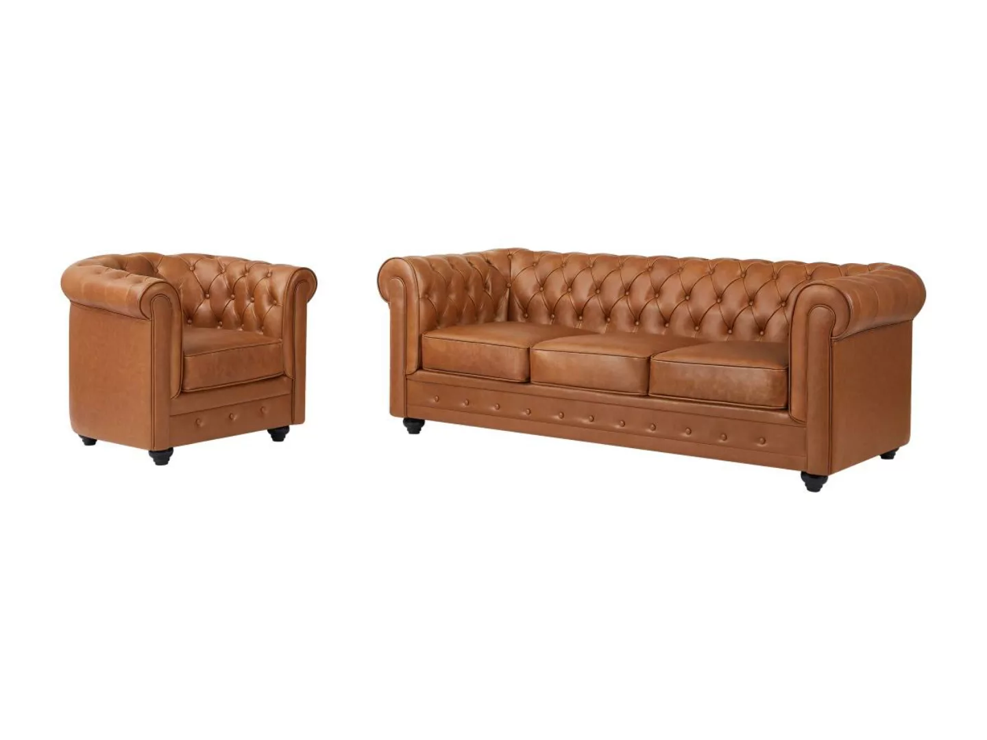 Sofa 3-Sitzer & Sessel - Rindsleder - Camelfarben - CHESTERFIELD günstig online kaufen