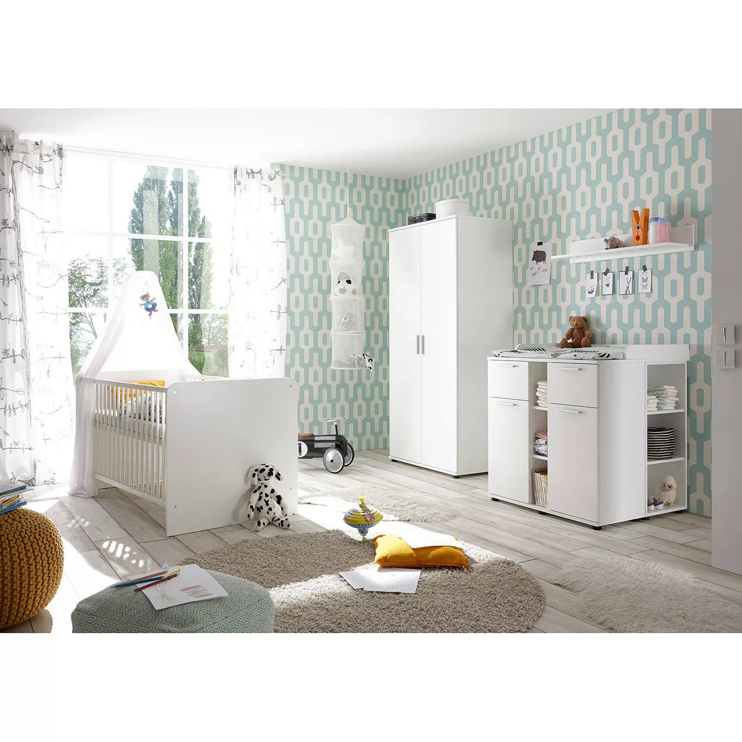 Begabino Babyzimmer-Komplettset "Bibo", (Set, 3 St., Bett, Wickelkommode, S günstig online kaufen