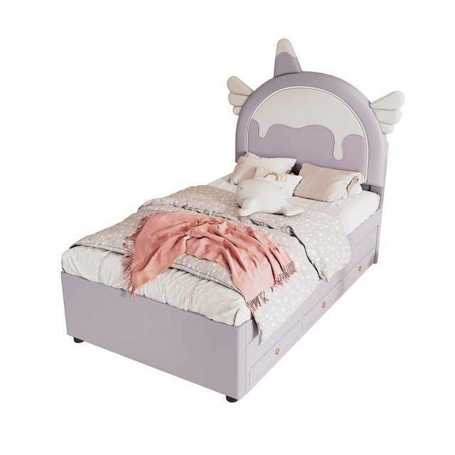 Flieks Polsterbett, Einhornform Kinderbett 90x200cm + Ausziehbett 90x190cm günstig online kaufen