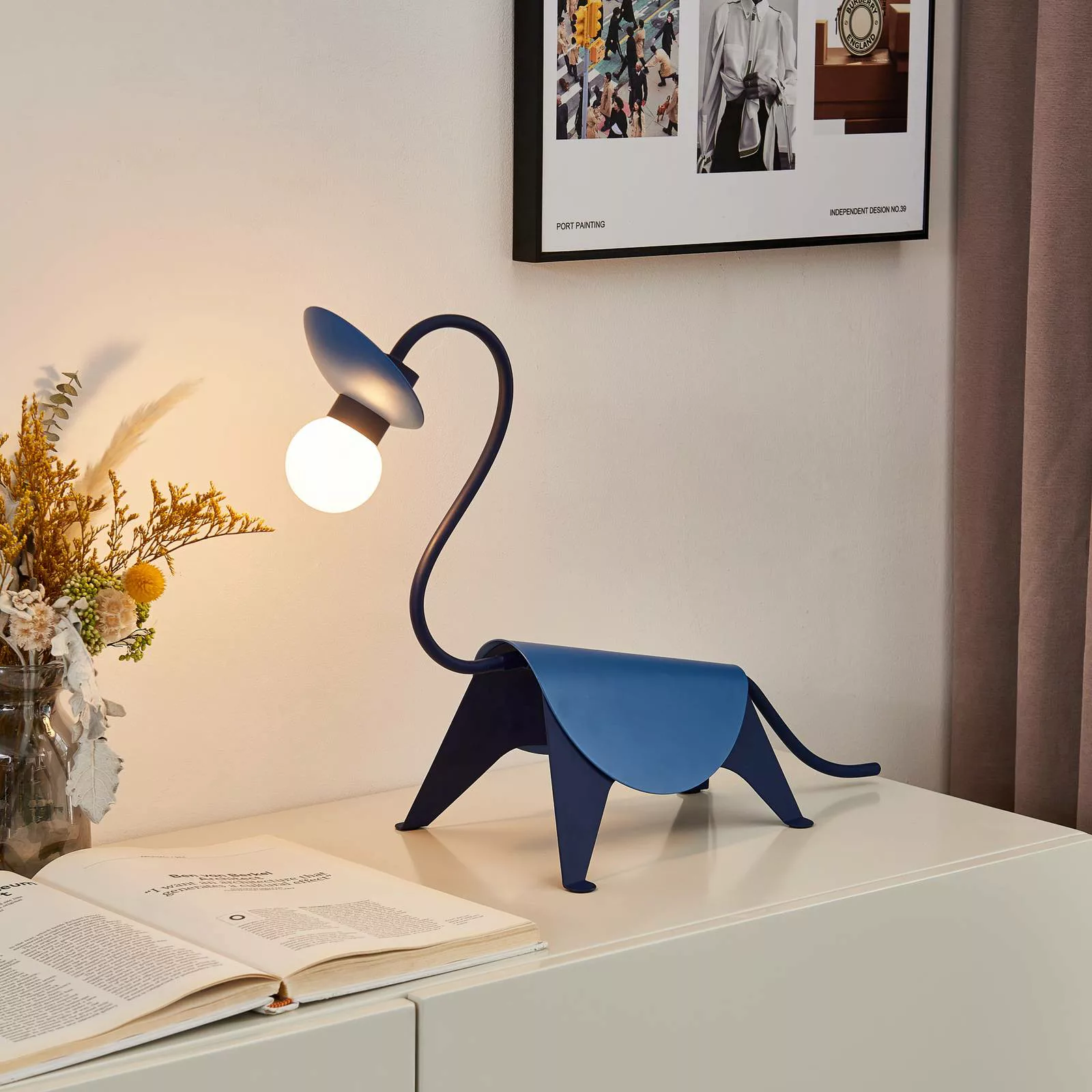 Lucande Tischlampe Idalina, Dino, blau, Stahl, 44 cm günstig online kaufen