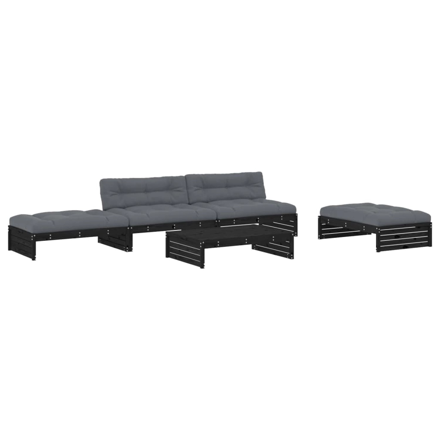 vidaXL 5-Tlg Garten-Lounge-Set mit Kissen Schwarz Massivholz 3186148 günstig online kaufen