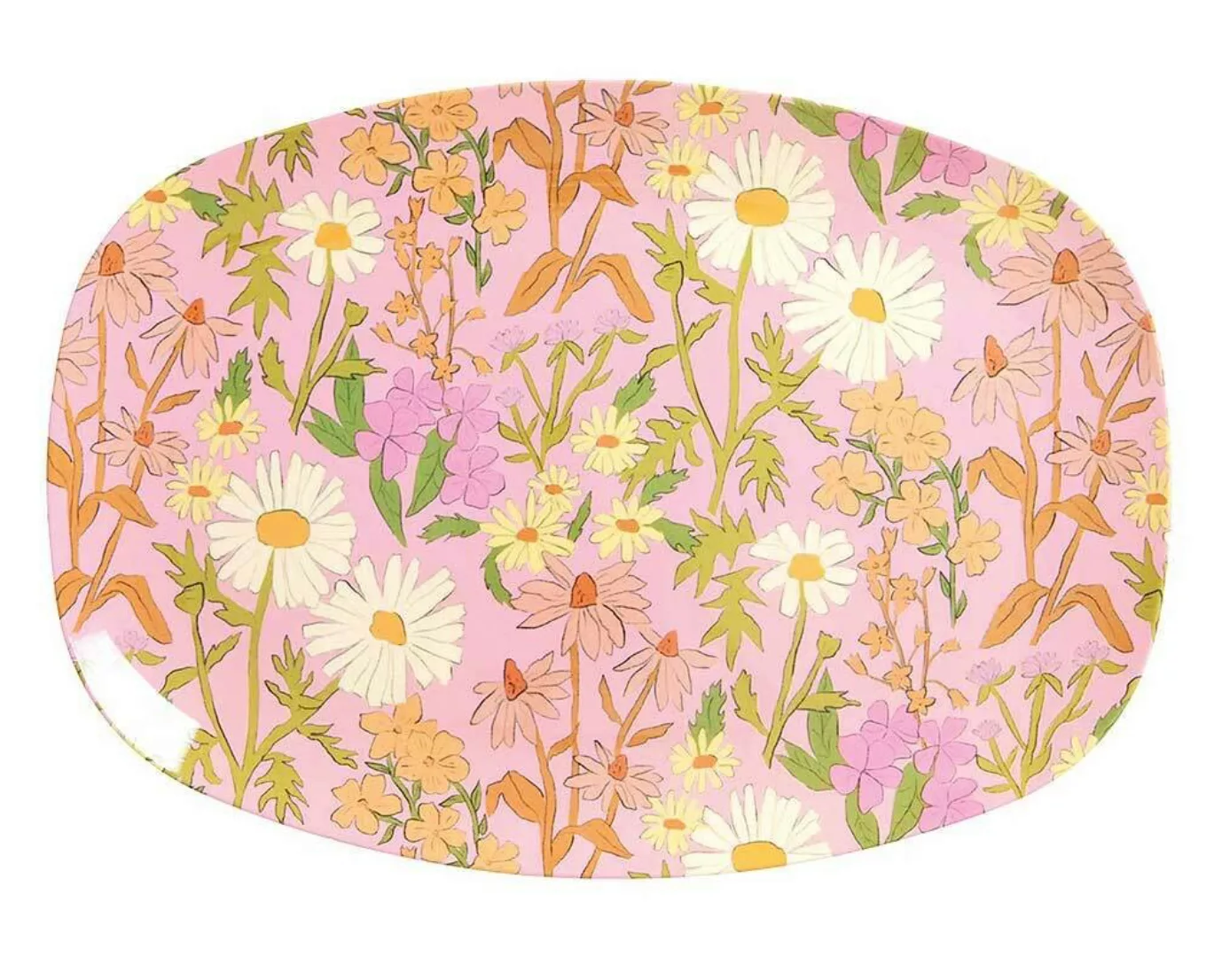 Rice Melamin Teller Oval Daisy Dearest Pink Blumen Muster Melaminteller günstig online kaufen