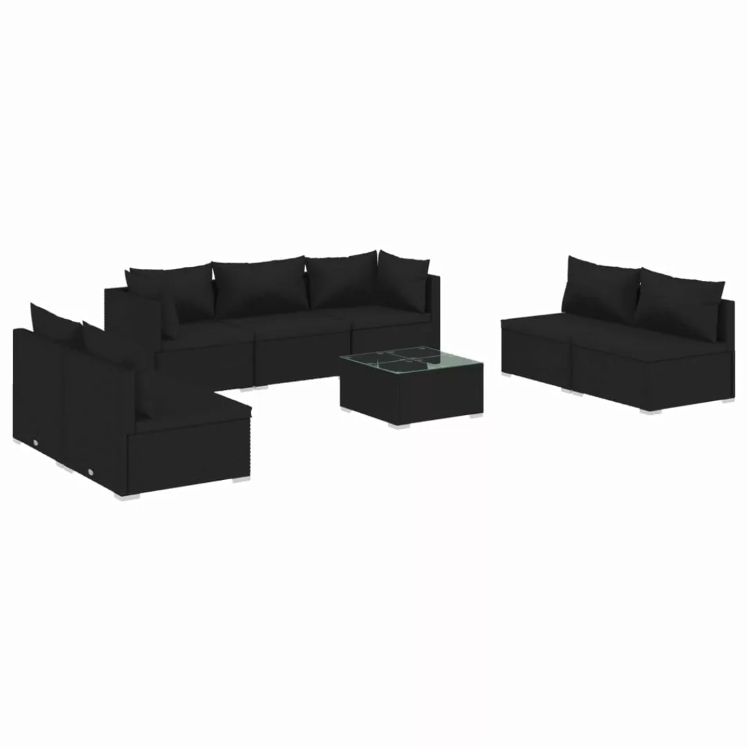 Vidaxl 8-tlg. Garten-lounge-set Mit Kissen Poly Rattan Schwarz günstig online kaufen