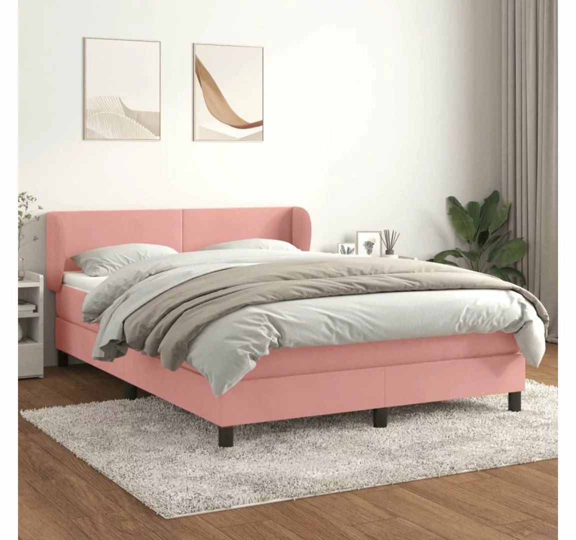 vidaXL Boxspringbett, Boxspringbett mit Matratze Rosa 140x190 cm Samt günstig online kaufen