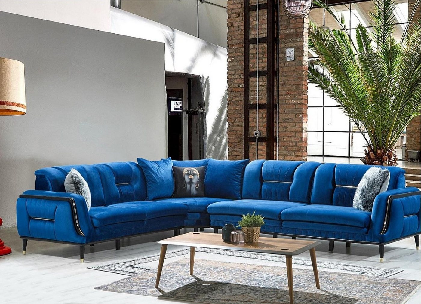 Xlmoebel Ecksofa Designer Eckcouch in L-Form mit blauem Textilbezug für sti günstig online kaufen