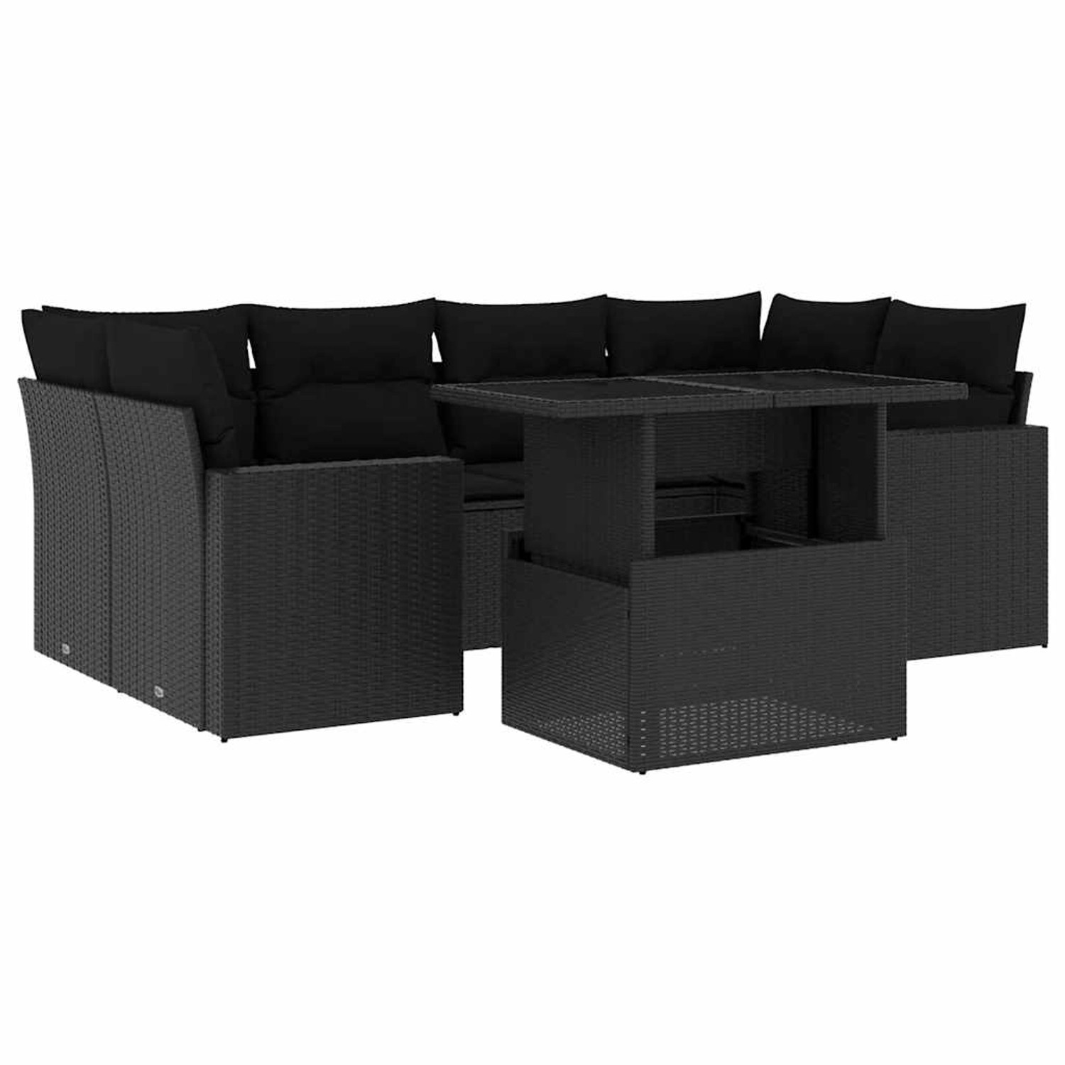 vidaXL 7-Tlg Garten-Sofagarnitur mit Kissen Schwarz Poly Rattan 3267125 günstig online kaufen