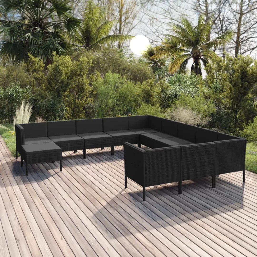 12-tlg. Garten-lounge-set Mit Auflagen Poly Rattan Schwarz günstig online kaufen