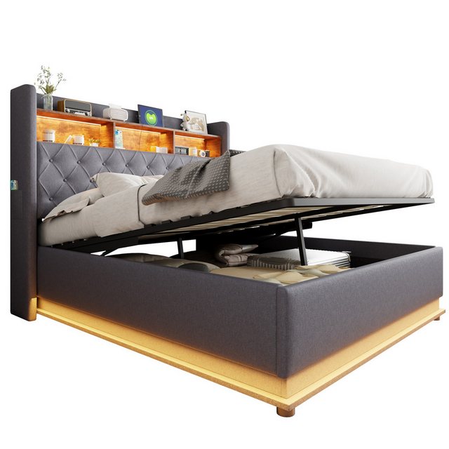 REDOM Polsterbett Doppelbett,Gästebett,mit USB-Ladeanschluss und hydraulisc günstig online kaufen