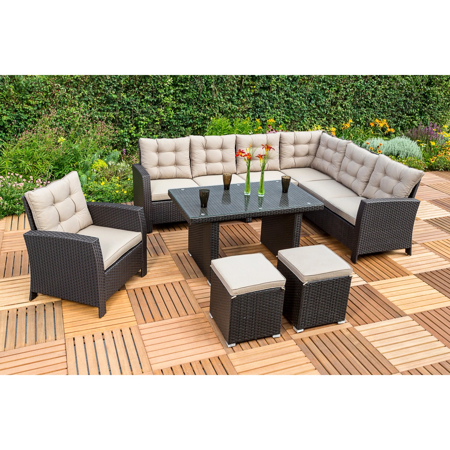 Merxx Salerno Eckbank-Set Eckbank Sessel 2 Hocker Gartentisch Braun günstig online kaufen