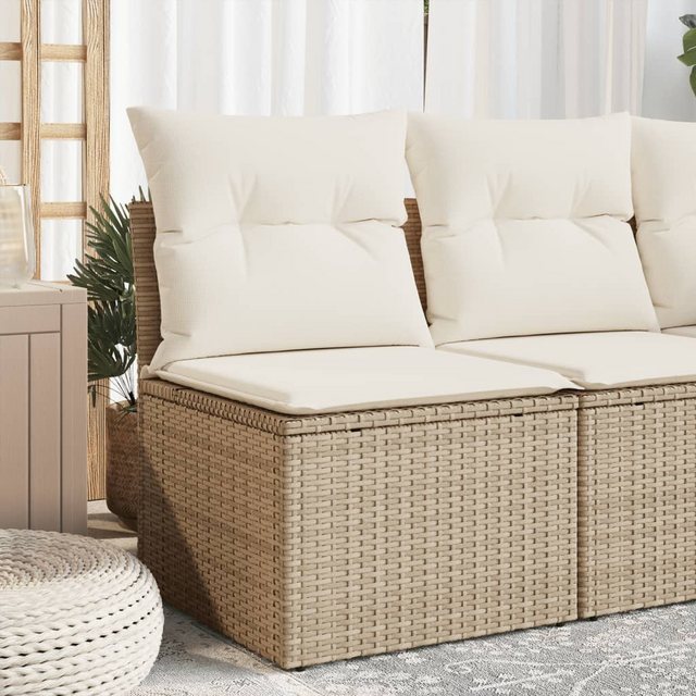 vidaXL Loungesofa Gartensessel ohne Armlehnen mit Kissen Beige Poly Rattan günstig online kaufen