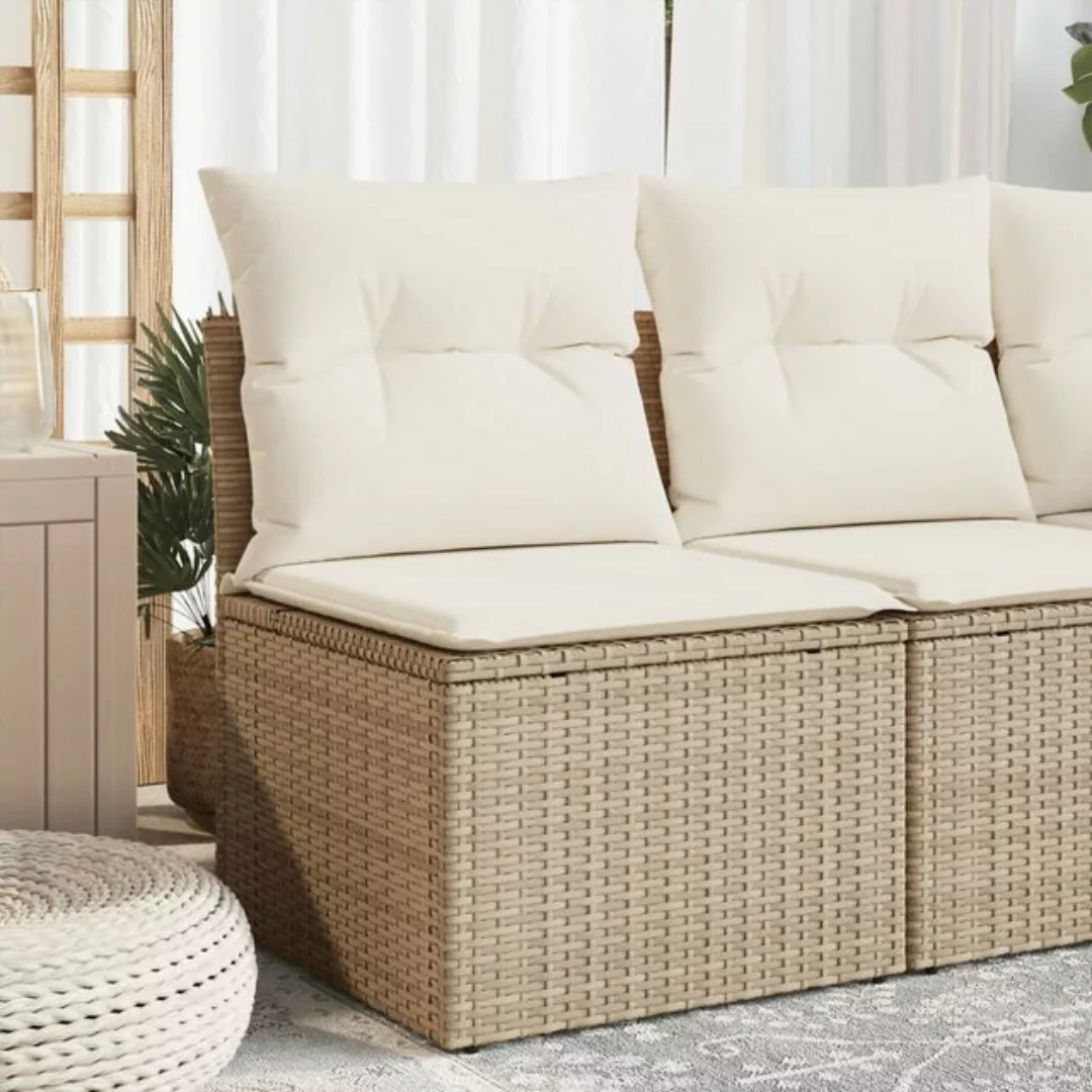 vidaXL Loungesofa Gartensessel ohne Armlehnen mit Kissen Beige Poly Rattan, günstig online kaufen