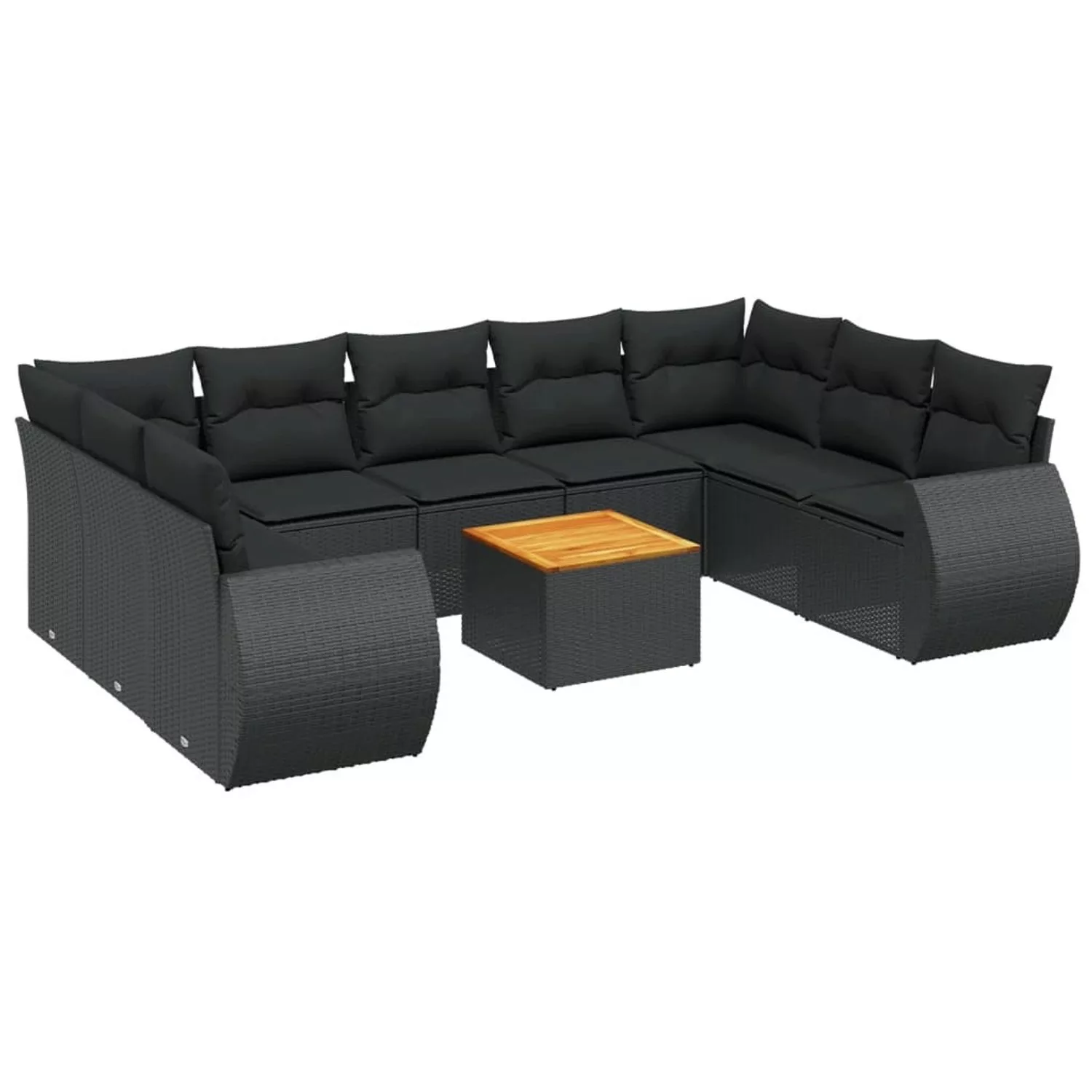 vidaXL 10-tlg Garten-Sofagarnitur mit Kissen Schwarz Poly Rattan Modell 86 günstig online kaufen