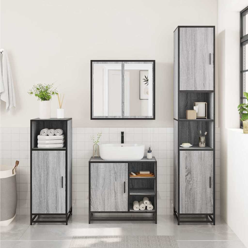 vidaXL Badezimmer-Set Waschbeckenunterschrank Grau Sonoma 65x33x60 günstig online kaufen